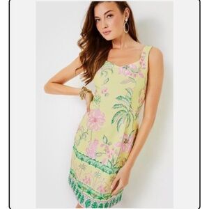 Lilly Pulitzer Stretch Del Rey Shift Dress Tropical Oasis Finch Yellow